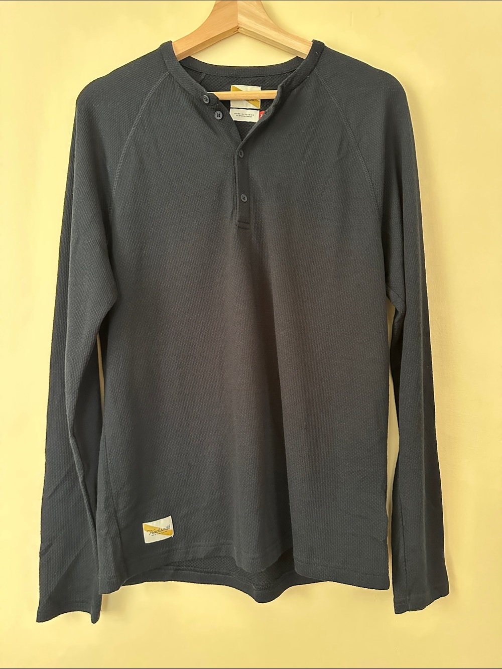 Tracksmith Men’s Waffle-Knit Henley in Black